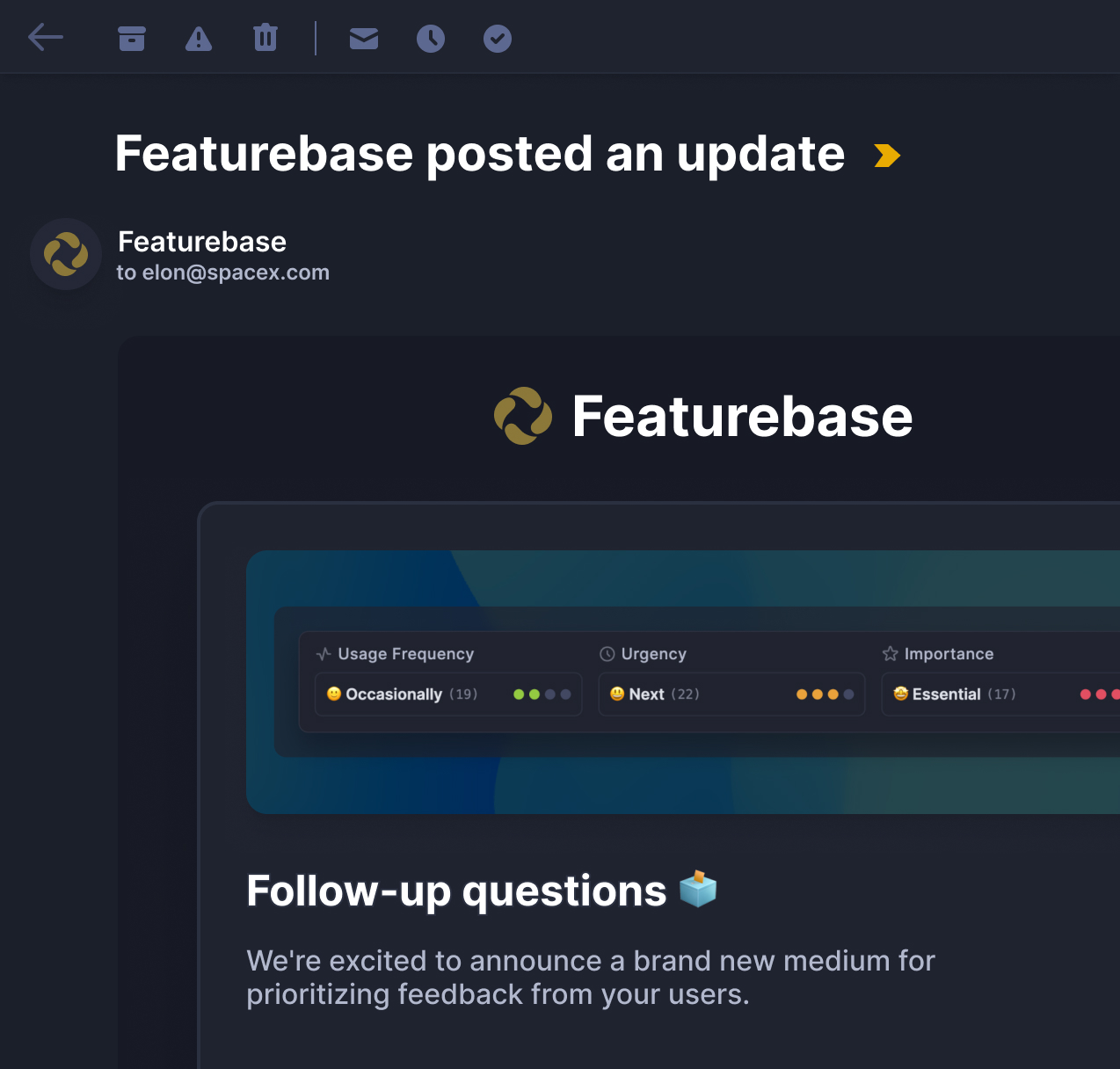 Example of product updates with Featurebase