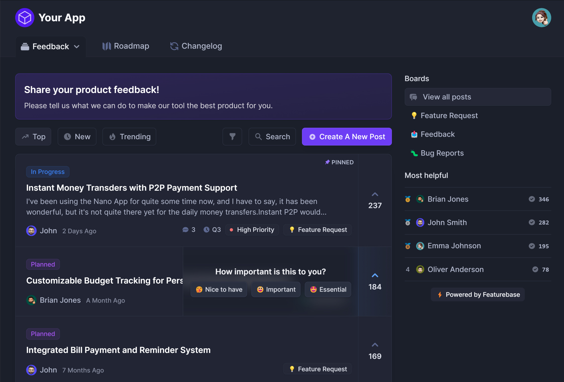 User Feedback Tool – Featurebase