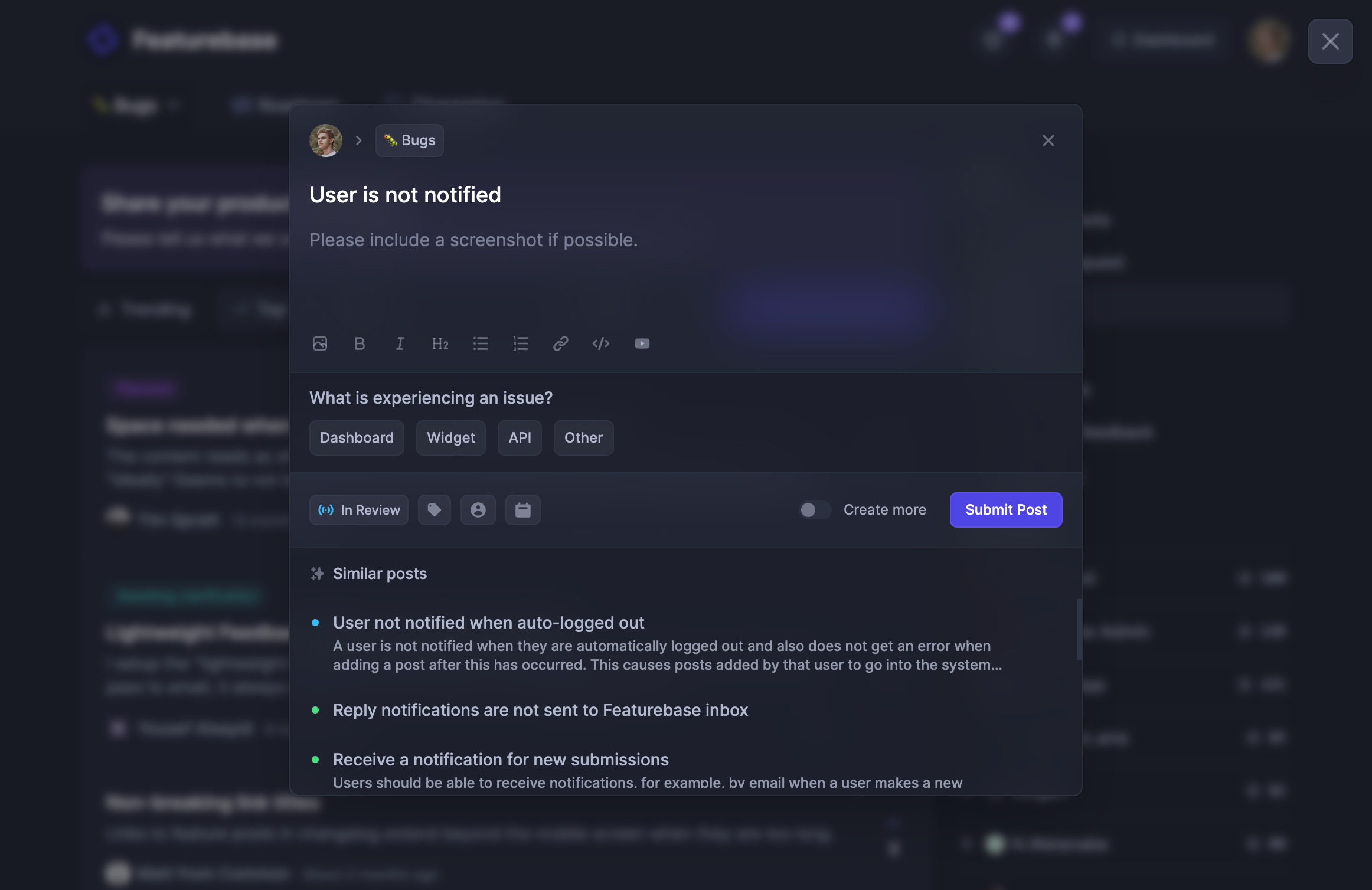 Feedback screenshot